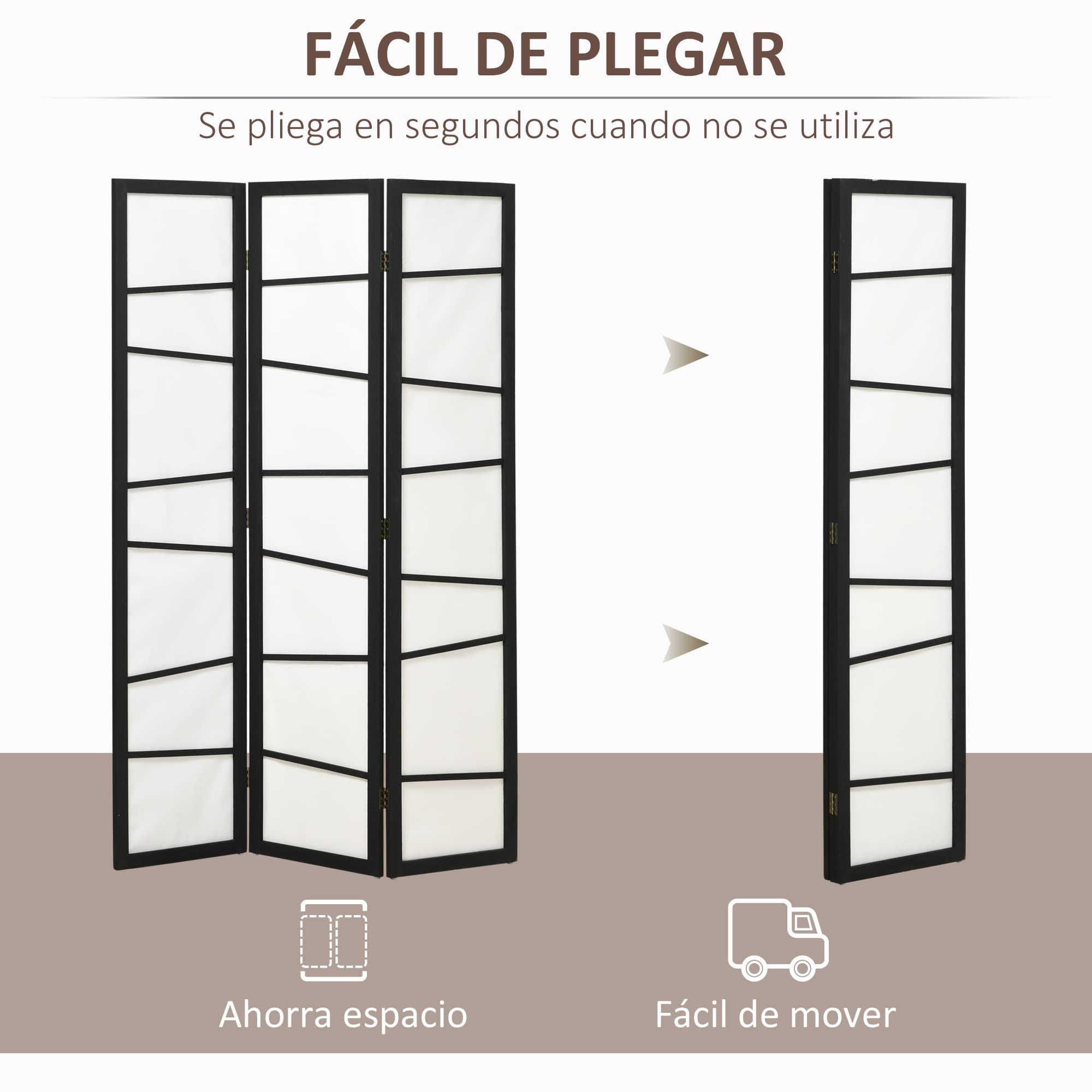 HOMCOM Separè a 3 pannelli, Paravento in Legno Pieghevole per Interni, 120x170cm, Nero e Bianco