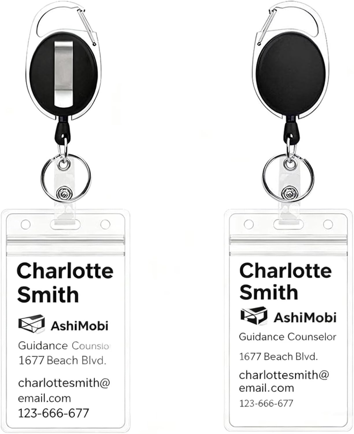Retractable ID Badge Holder Reel: 2 Pack Clear Card Case with Metal Belt Clip, Detachable Key Ring Heavy Duty 24" Pull Cord for Nurse Teacher Office Work Security Cruise Tactical, Vertical