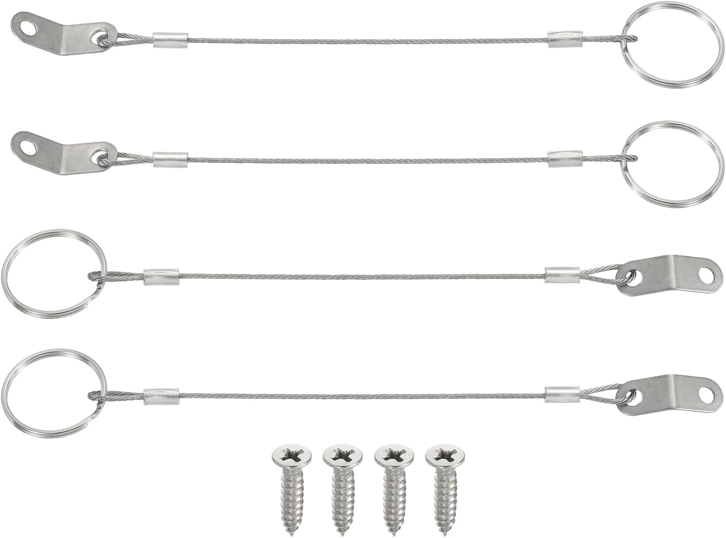 MECCANIXITY Lanyard Cable Safety Tether Wire 6 Inch 316 Stainless Steel Quick Release Pin Lanyard for Loss Prevention One Loop with Quick Release Ring (Silver, Pack of 4)