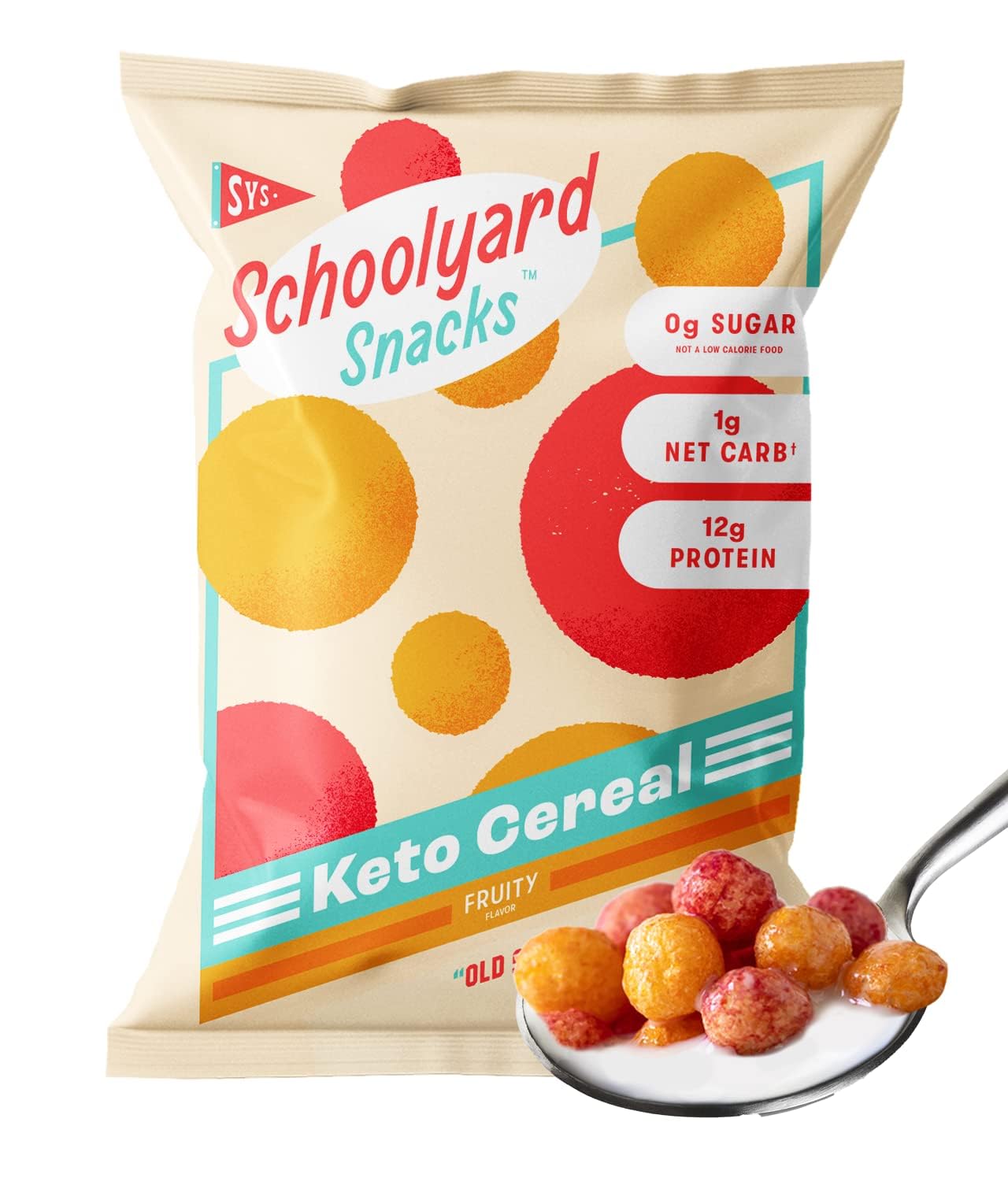 Schoolyard Snacks Fruity Keto Cereal - High Protein & Gluten Free Breakfast - 12g Protein, 1g Net Carbs - Low Calorie, Grain Free & Sugar Free Crunchy Cereal - Healthy Snack Made in the USA - 12 Pack