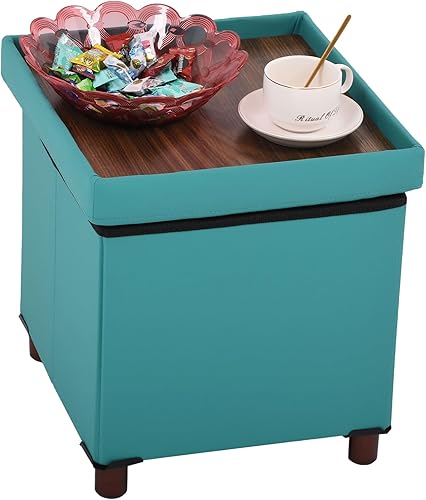 Miniatura 18 de Banco Otomano de Almacenamiento para Sala de Estar con Bandeja, Taburete para Dormitorio, Tapa para Mesa de Café, Reposapiés con Patas, Extremo de