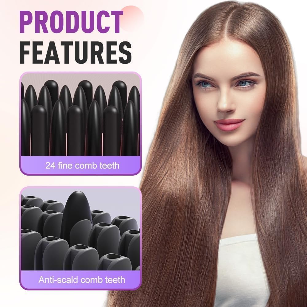 Go Brush Pro for Short Hair, 2026 Upgraded Hair Straightener Brush, Portable Cordless Straightener Brushs for Travel, Fast Heating and LCD Temperature Display, Travel Gift (Pink)