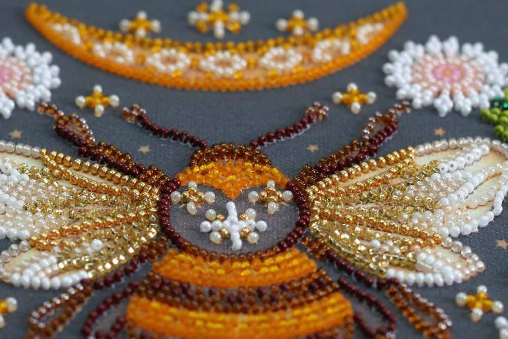 Abris Art Bead Embroidery Kit Honey Dream. DIY Beadwork Craft Kit for Beginners. Hand Made Beading kit from, Ukraine. Stylish Needlework Set, Needlepoint Pattern Colorful bee Decor Wall Art