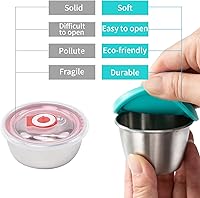 Vista 6 de Freshmage [Paquete de 6 de 2.4 onzas] Recipiente de aderezo de acero inoxidable con tapas de silicona, recipientes reutilizables a prueba de fugas