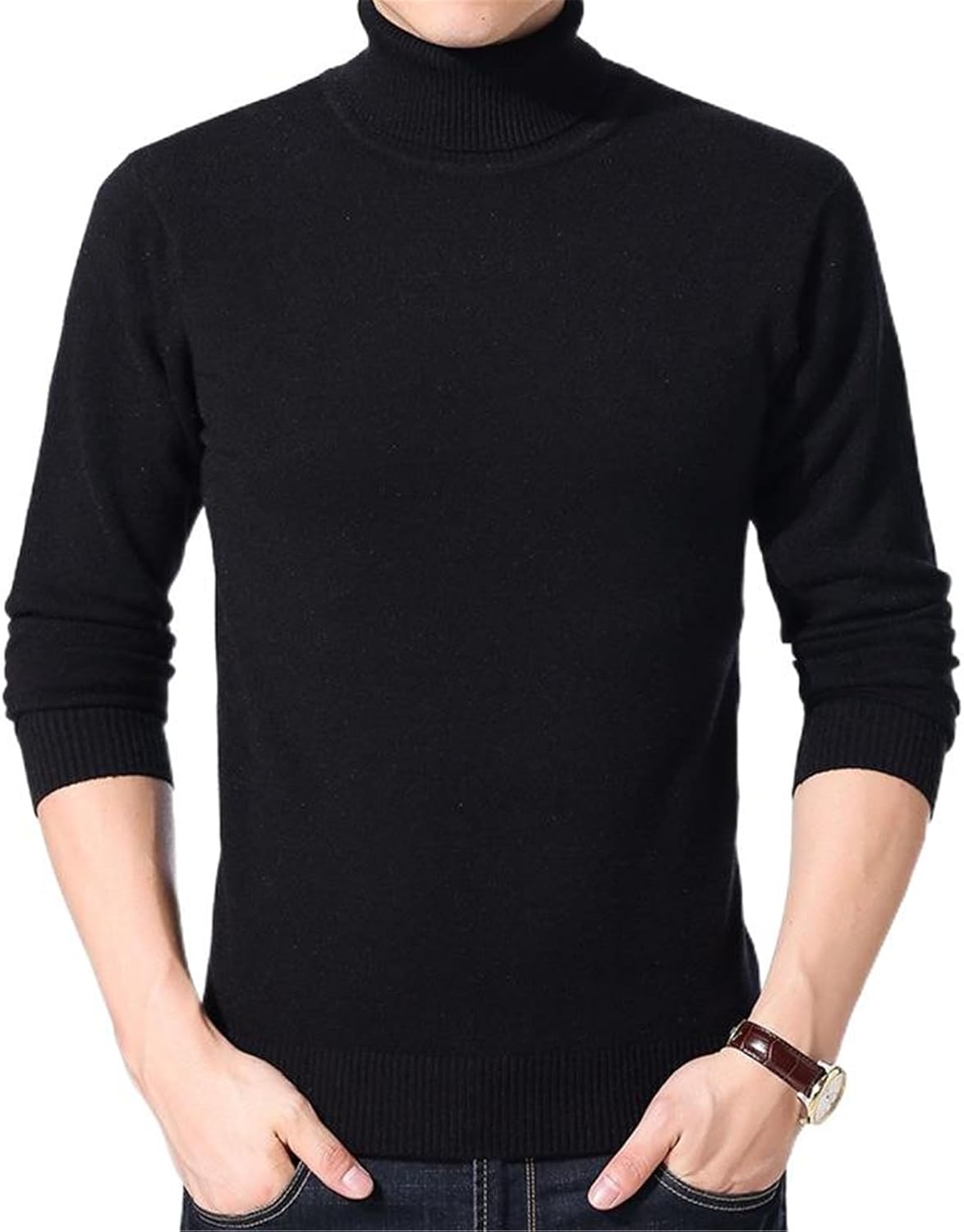 Men's Pullover Sweater Winter Men's Long-Sleeved Youth Turtleneck Thickened Warm Knitted Bottoming Shirt for Men