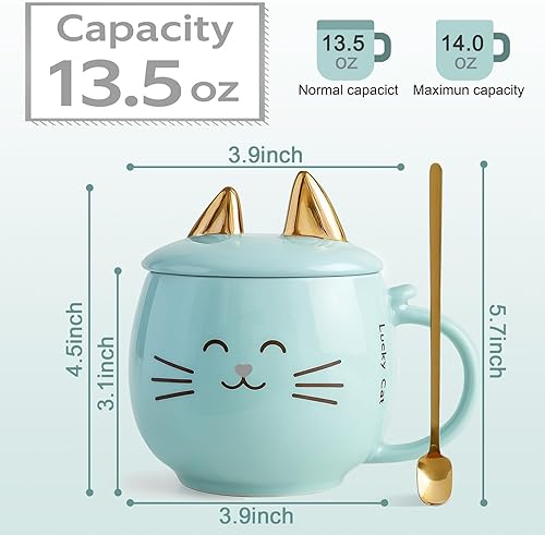 Miniatura 2 de YUWU Taza de cerámica con diseño de gato, bonita taza de café con cuchara, soporte para teléfono celular, niños, regalo de Navidad, San Valentín,