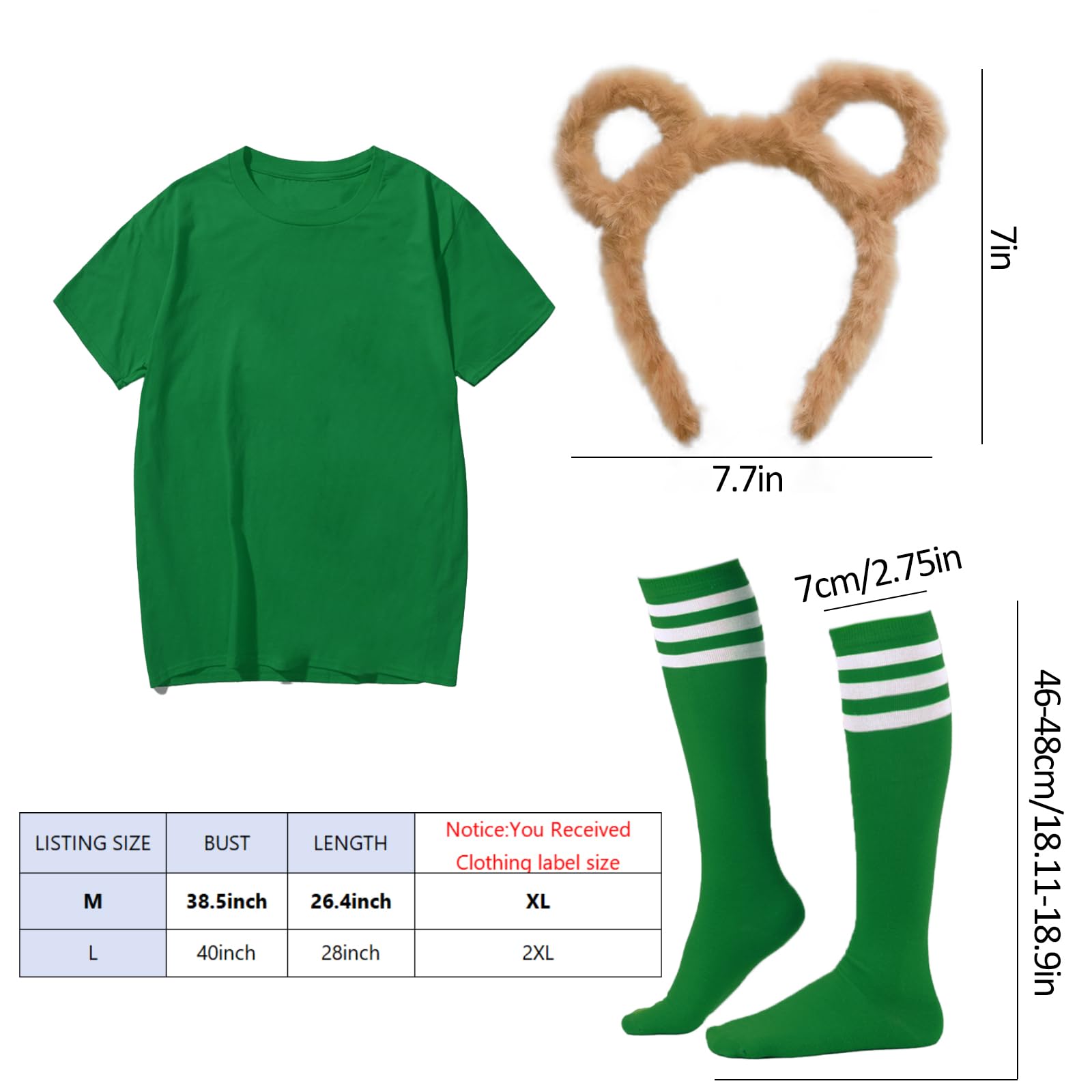 Werownsgso 3PCS Chipmunks Costumes Set including Chipmunk Headband T-Shirt Soccer Socks Chipmunks Fancy Dress Cute Animal Dress Up Set Suitable For Halloween Carnival Role Playing Party (L) - Image 2