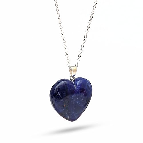 Miniatura 3 de Gempires Sodalite Heart Necklace, Blue Stone Crystal Pendant with 18 + 2 inch Adjustable Silver Plated Chain, Handmade Jewelry, Unique Gift for Her
