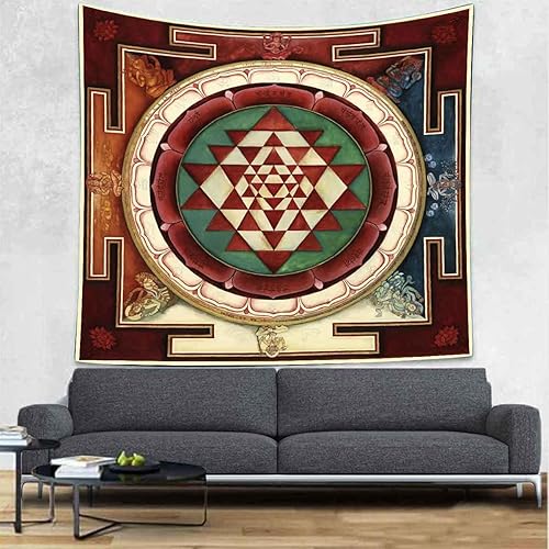 UHOMETAP Sri Yantra Tapiz Mandala Yoga Meditación Tapices Geometría Sagrada Decoración de Pared Arte Colgante de Pared para Dormitorio Sala de estar