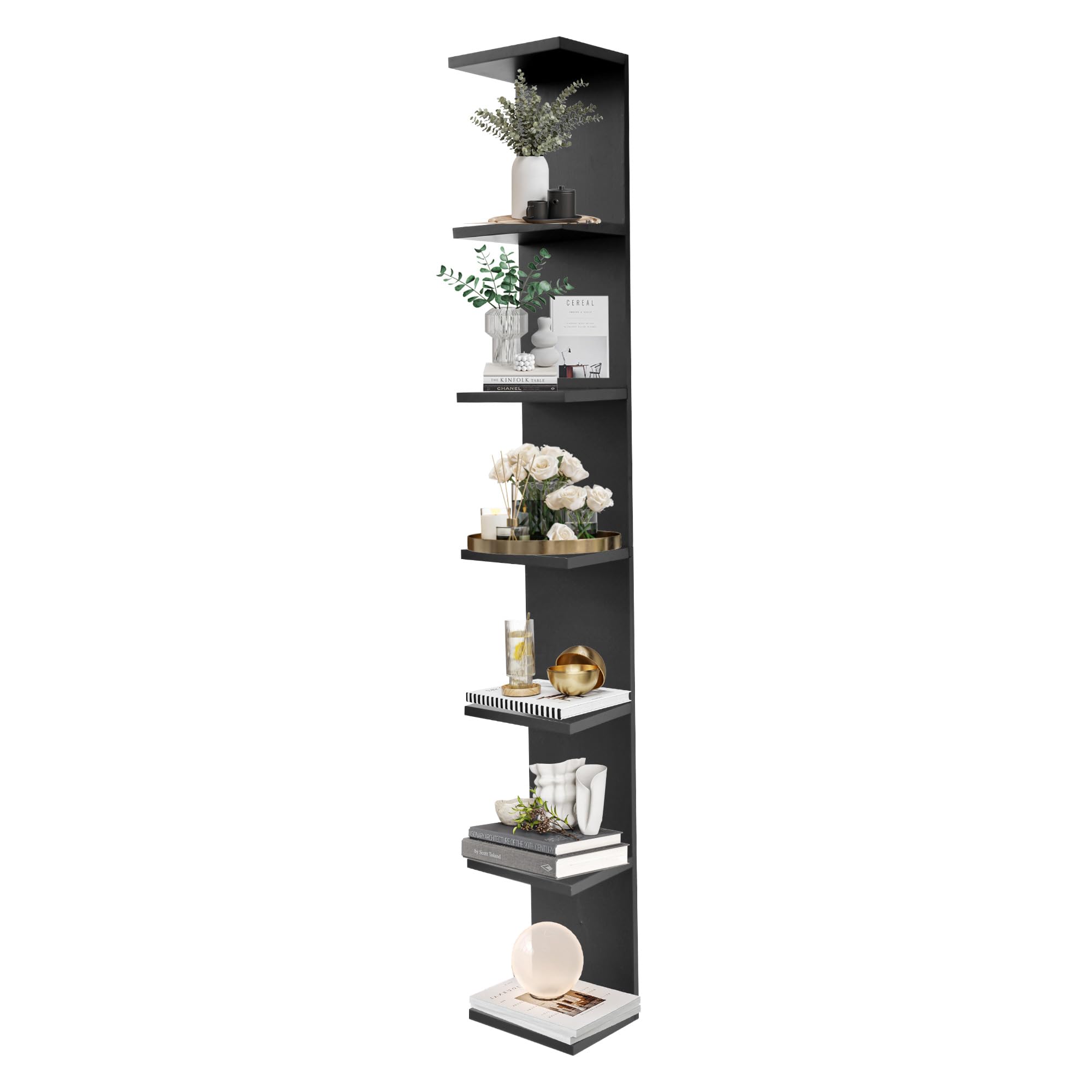 FURAOMEILI 7 Tier Wall Shelf Unit,Vertical Column Floating Storage Home Decor Organizer,Black Lack Wall Shelf for Bedroom,Living Room,Office Decor(1 Pack)