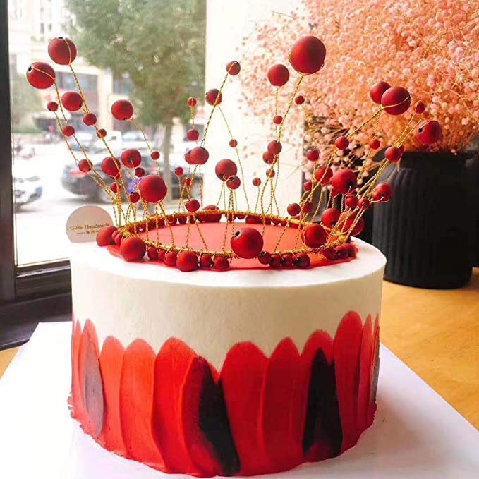 Happy Birthday Cake Topper White Pearl Crown Cake Decorations for Wedding Birthday Party Decoration Party Decorations Queen Princess Tiara (Crown Cake Topper 1Pc) (Red Crown)