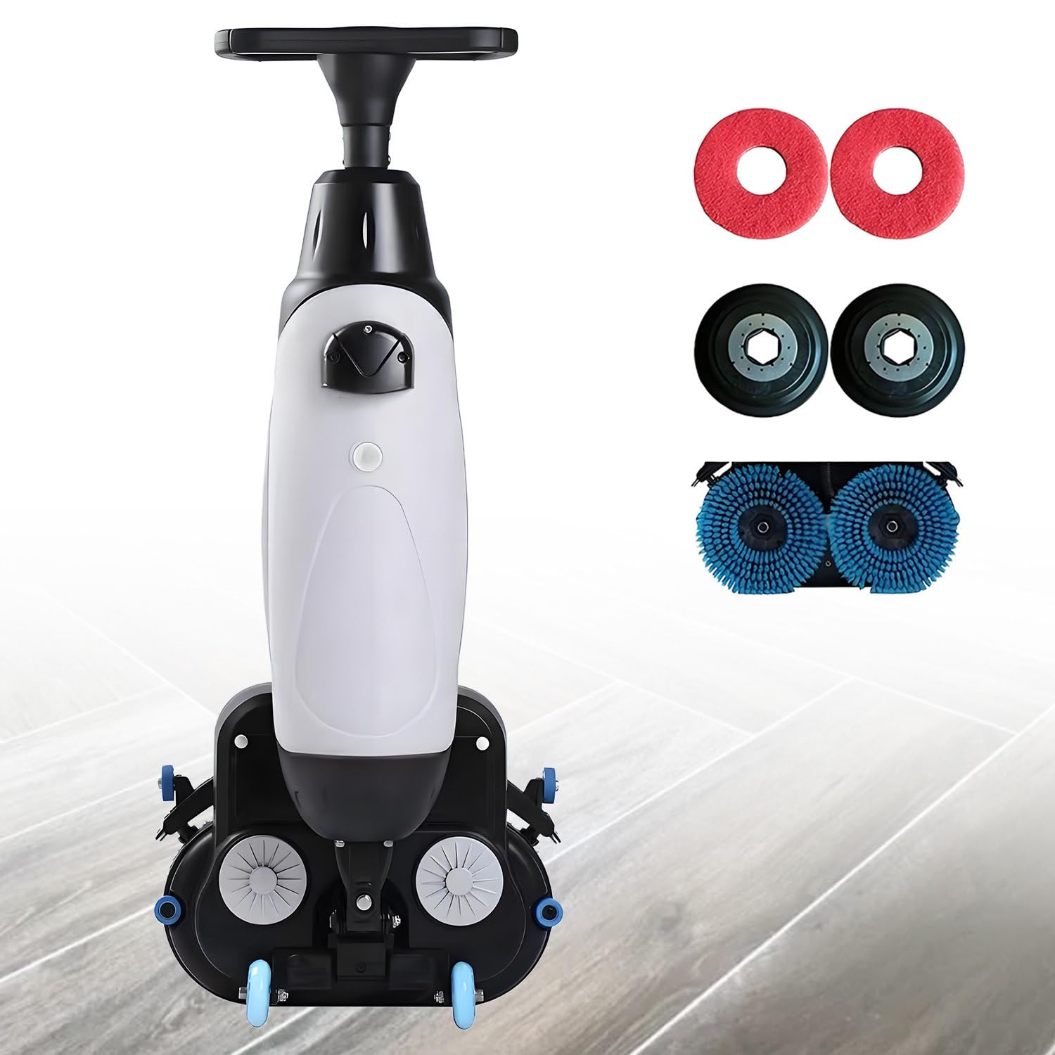 GLBMXDD Portable Commercial Floor Washer, 240 RPM, Lightweight Electric Floor Scrubber with 17" Cleaning Width, Double Rotating Brushes, 360° Rotating Head, 1200 M²/H Coverage