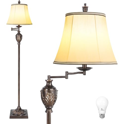 Traditional Floor Lamp with 350° Swing Arm,3 Color Temperatures,Dark Brown