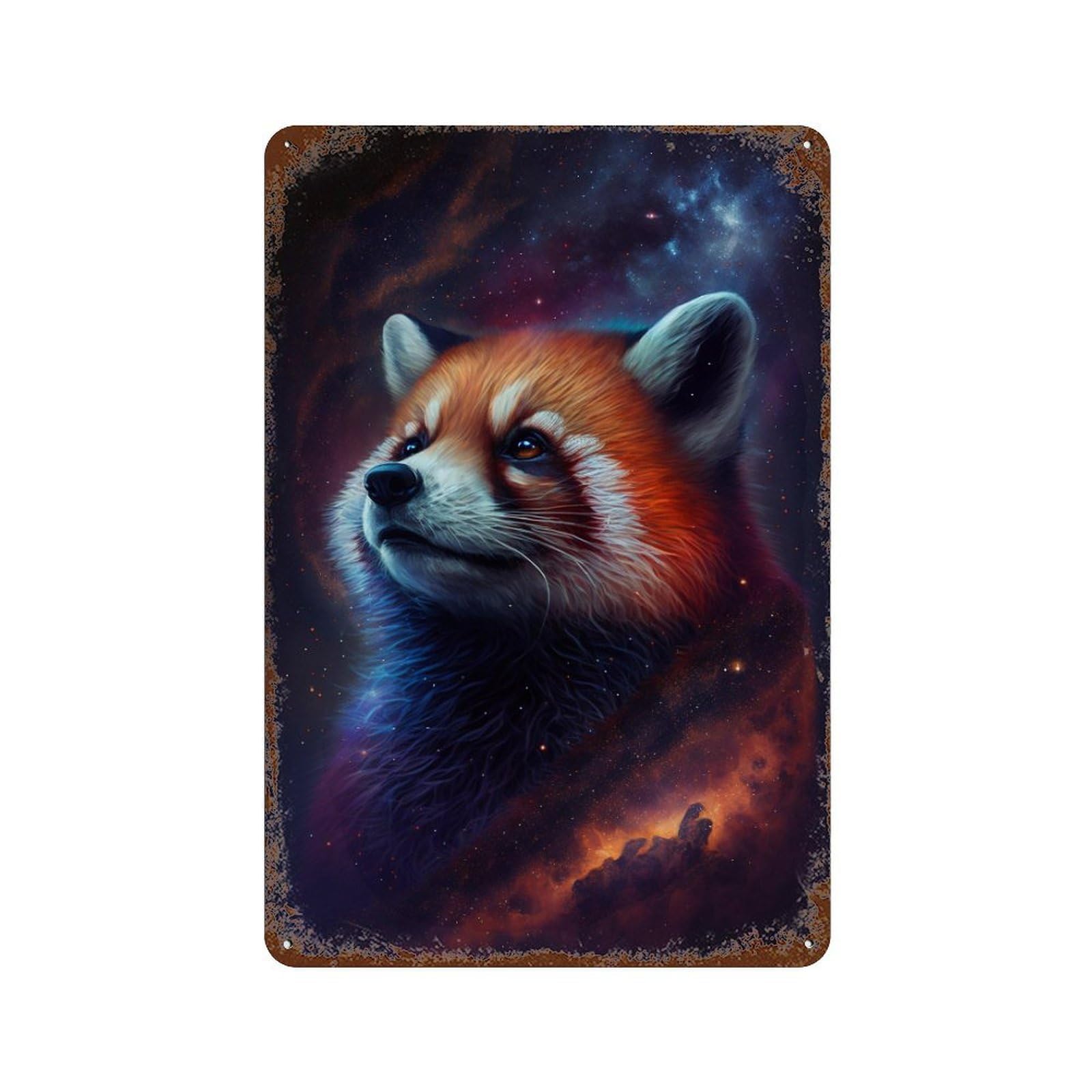 Cosmic Red Panda Portrait Decorative Tin Sign 11.8"x7.9", Vintage Wall Decor for Basement, Hobby Room And Garage Decor
