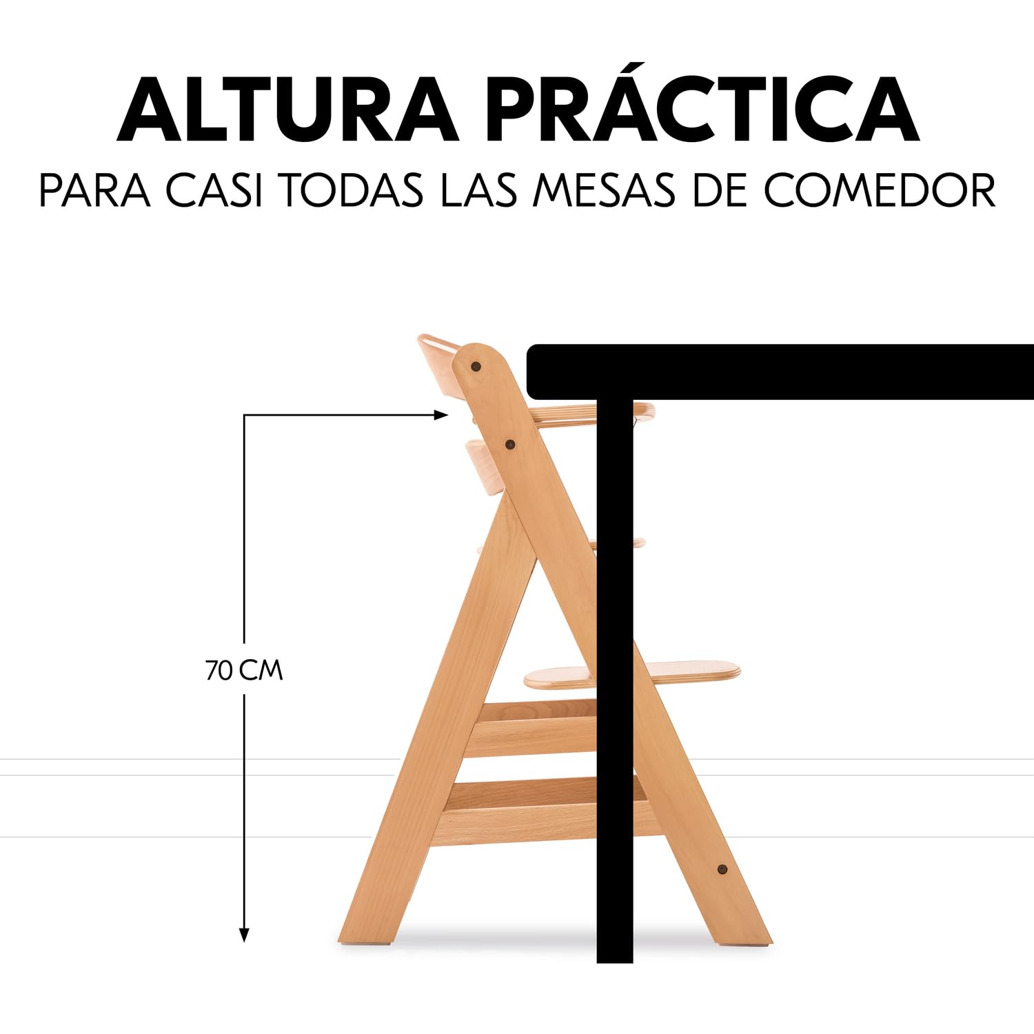 hauck Alpha Plus Trona Evolutiva Madera de Haya Certificada FSC® | Sillas Tronas para Bebé desde 6 Meses hasta 90 kg - Incluye Arnés de 5 Puntos y Barra Protectora - Natural