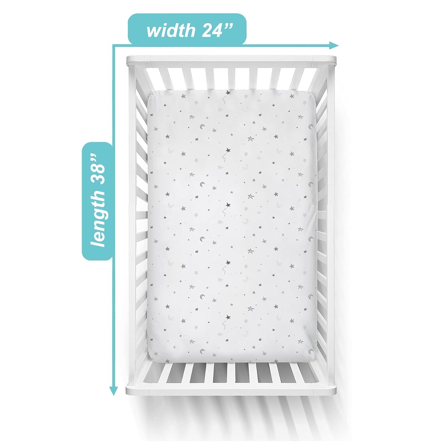American Baby Company 2 Stück Spannbettlaken für Mini-Kinderbett, 61 x 96,5 cm, weich, atmungsaktiv, neutraler Baumwoll-Jersey, tragbares Laken, graue Sterne und Grau, für Jungen und Mädchen, passend