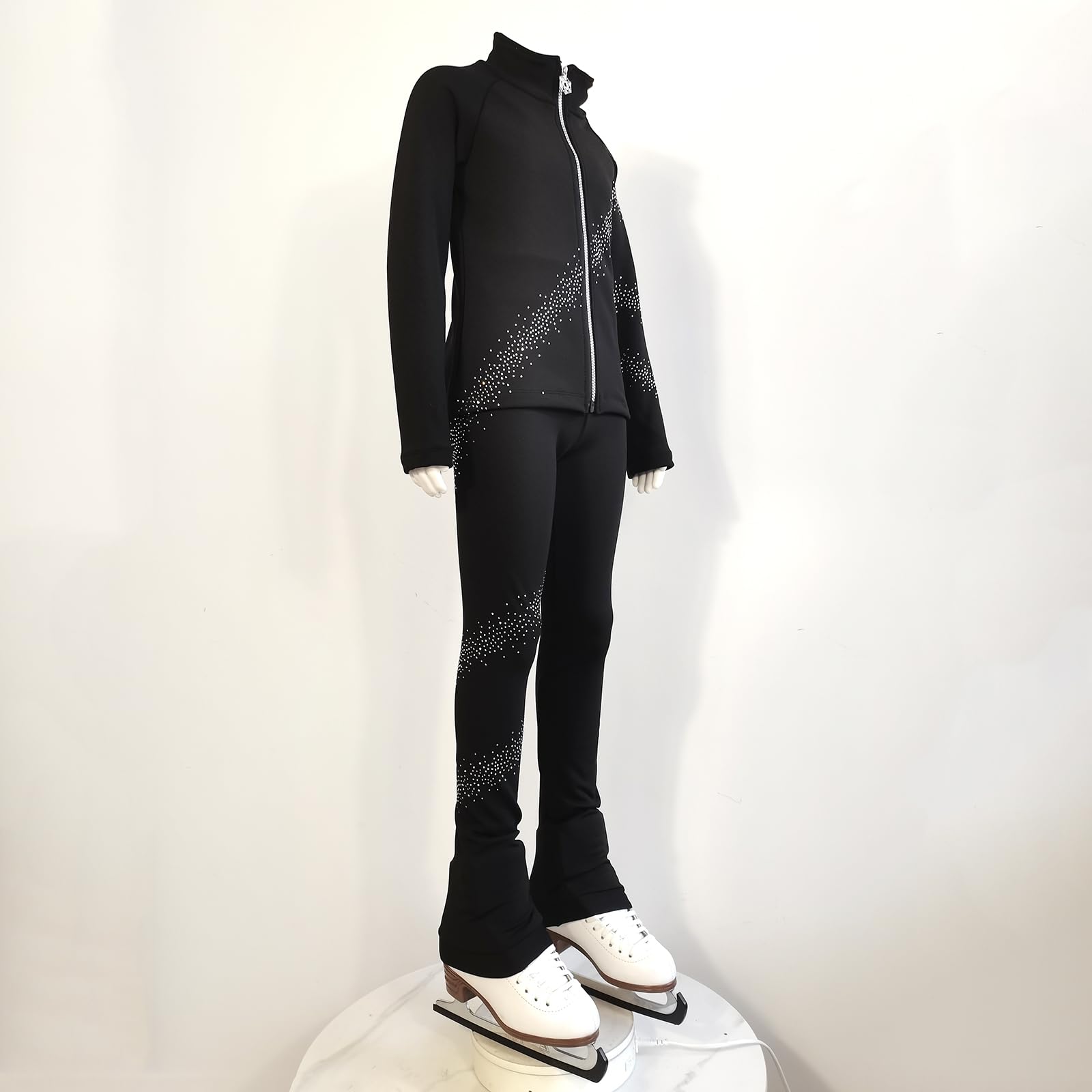 Eiskunstlauf Trainingsanzug Mädchen,Jacke Und Hose mit Diamant Dekoration Atmungsaktiver Stoff Für Eiskunstläuferinnen