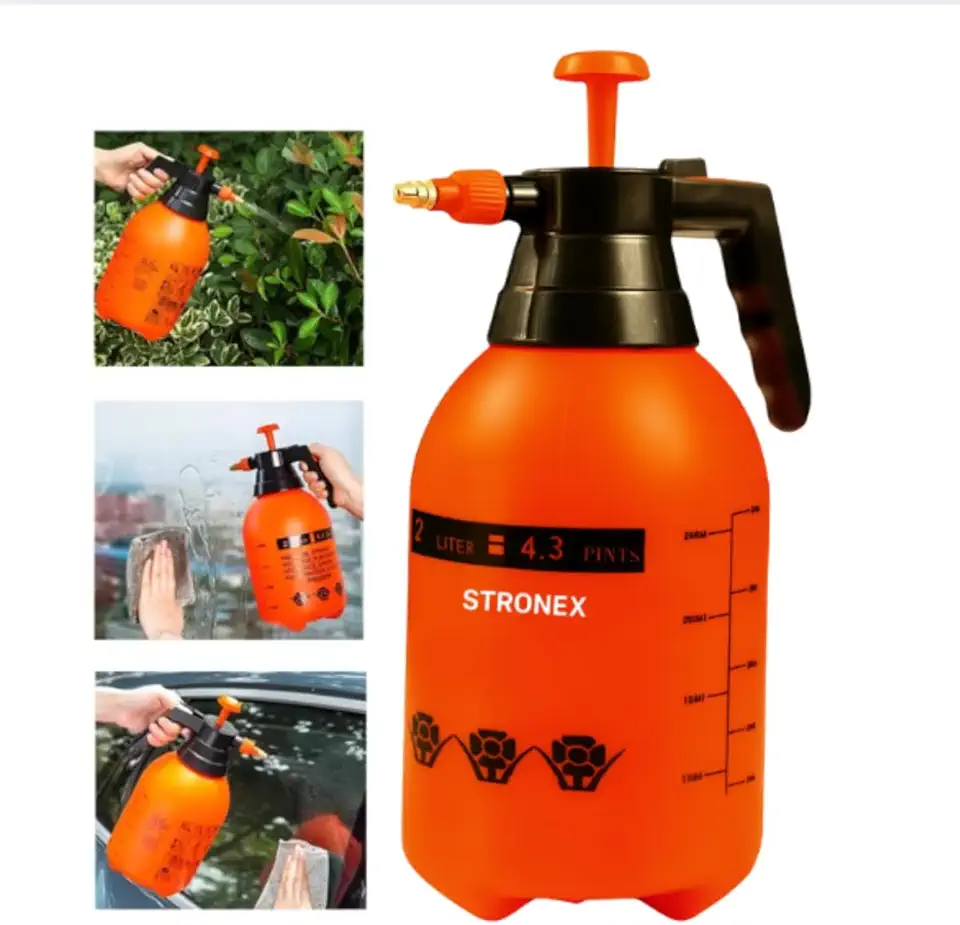 Pulverizador Profissional Manual, Laranja, 2 Litros, com Pressão Prévia, Bico Ajustável, para Jardim, Limpeza de Carro, Janelas e Irrigação