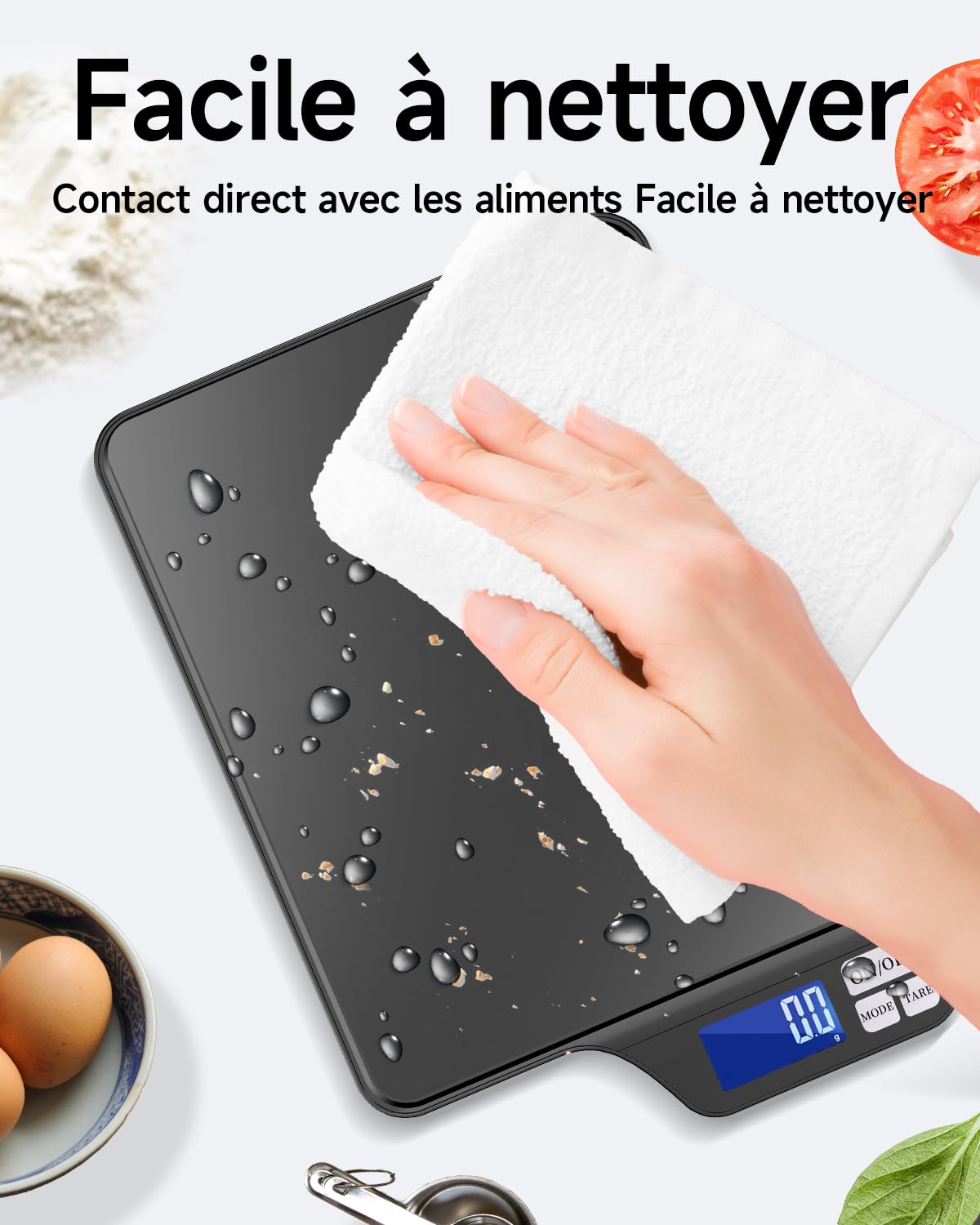 Ricarica USB 5000 g/0.1 g Bilancia da cucina elettronica di alta precisione con, Piattaforma di pesatura extra large in acciaio inossidabile 9 unità e funzione tara, bilancia alimentare