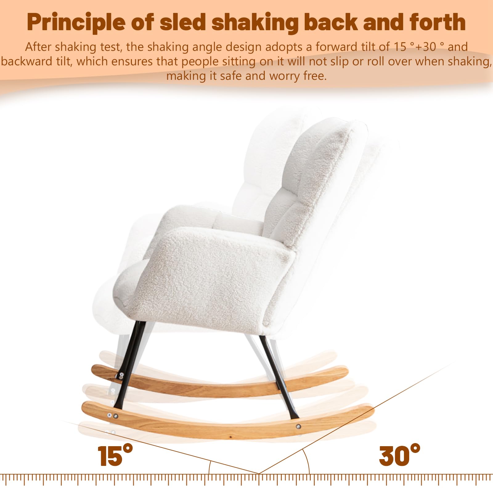 Nursery Rocking Chair Accent Chair Padded Seat with High Backrest Armchair ，Comfortable upholstered Chair, Leisure Sofa Chair for Living Room Bedroom Offices