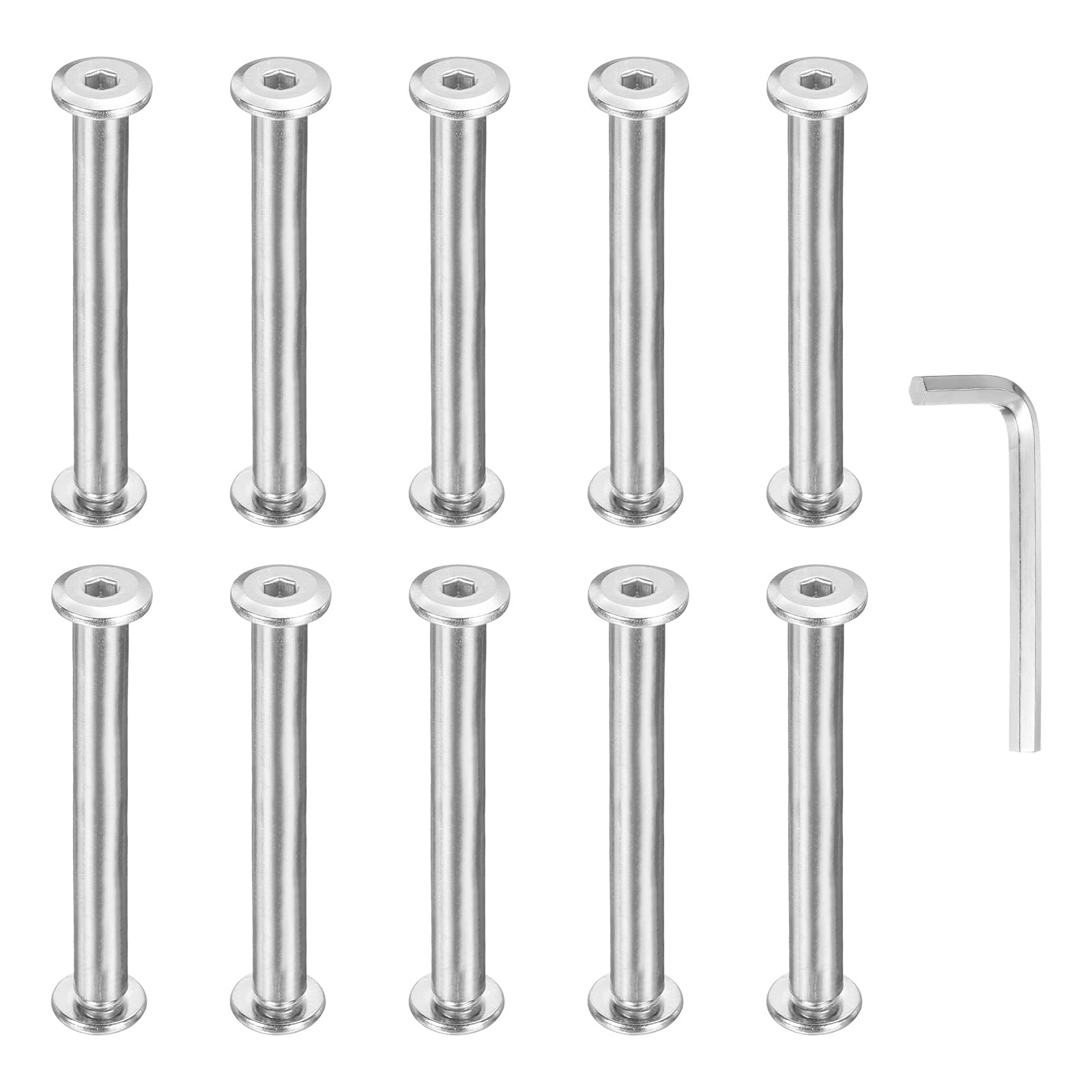 PATIKIL M5x5mm Hex Chicago Screws 6x50mm, 10Pcs 304 Stainless Steel Metric Hex Drive Socket Cap Binding Post Screw Posts for Scrapbook Leather Belt Album Furniture Repair, Silver
