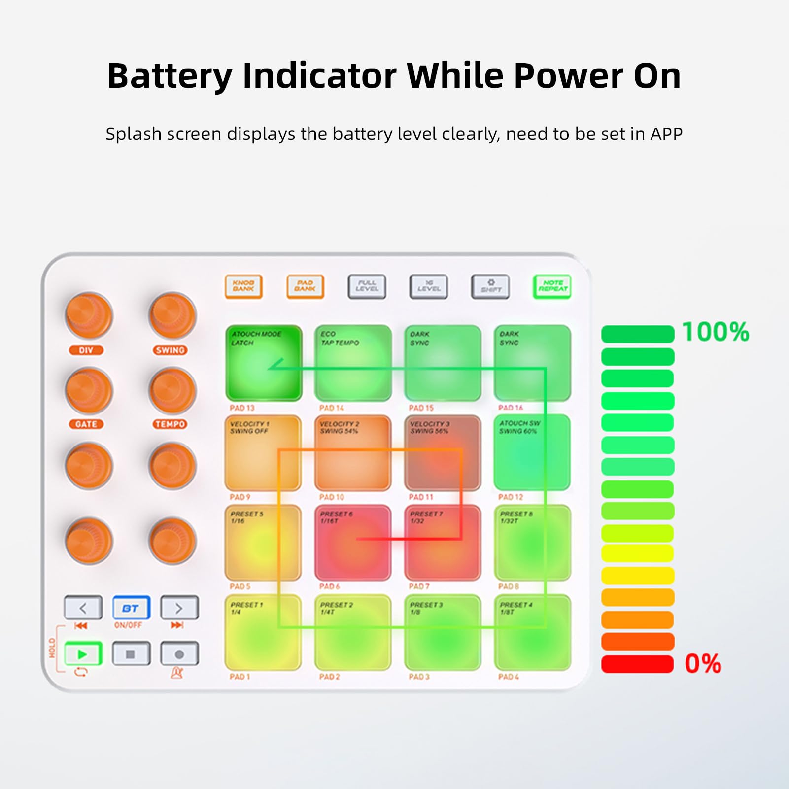 Controller MIDI, 16 Pad RGB 8 Manopole 6 Pulsanti Personalizzabili Batteria Ricaricabile Wireless da 2000 MAh, con Connessione USB MIDI per Professionisti Principianti della (Bianca)