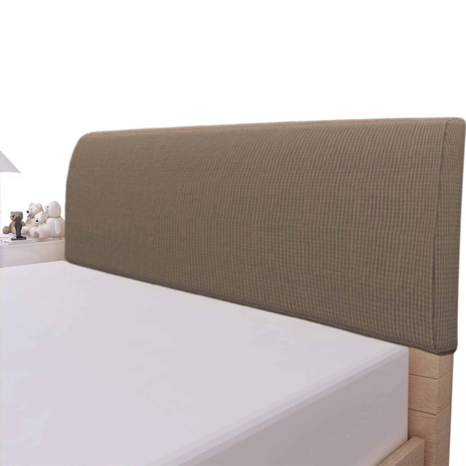 Easy-Going Stretch Bed Headboard Cover,Small Square Jacquard Headboard Slipcover, Dustproof Bed Head Cover for Bedroom (Full,Camel)