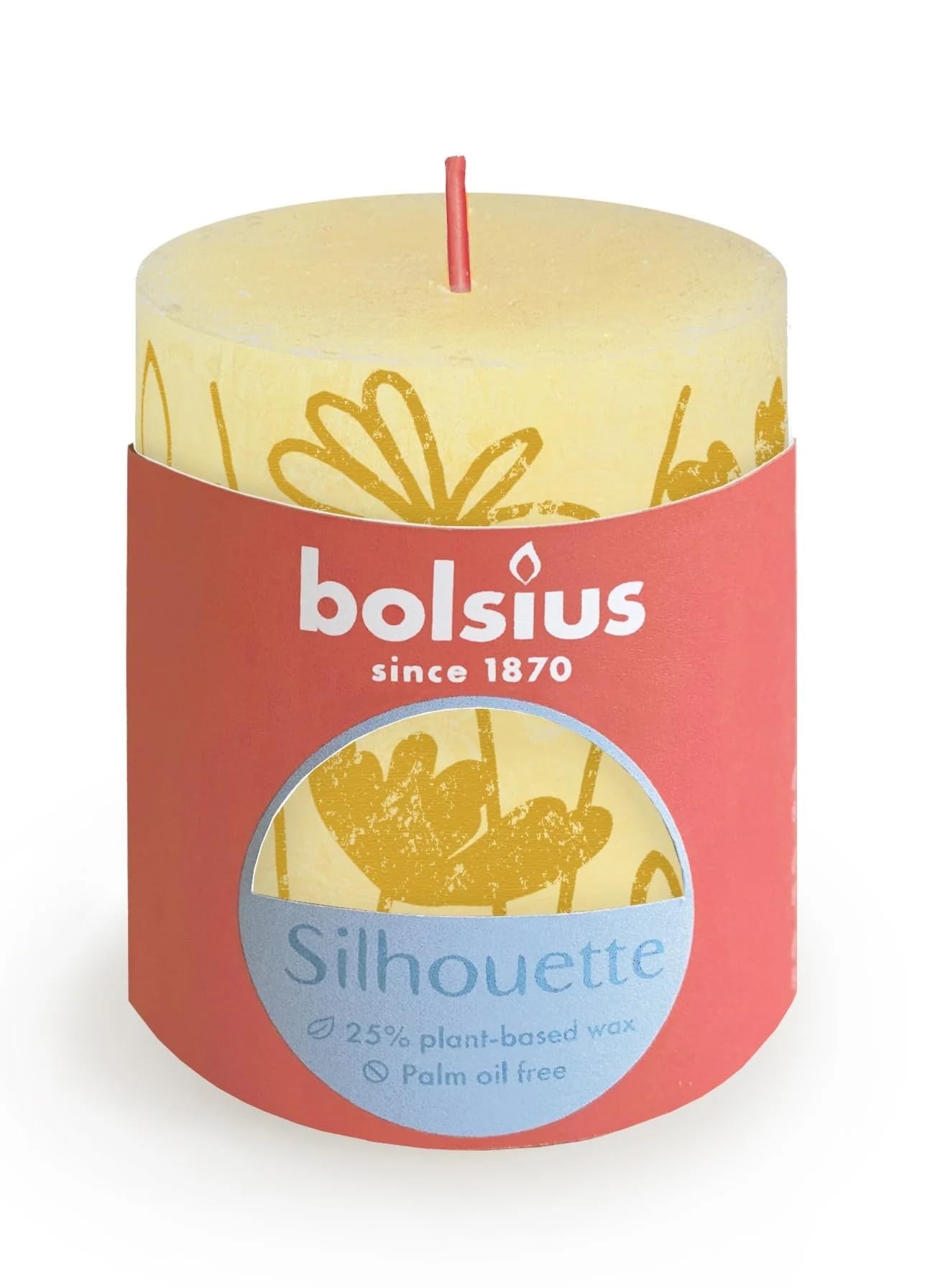 BOLSIUS Butter Yellow Rustic Silhouette Pillar Candle 8cm x 7cm