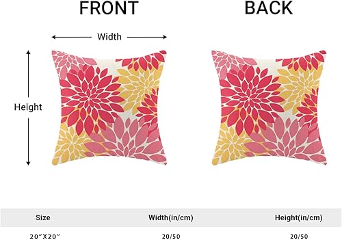 Miniatura 4 de Fundas de Almohada Decorativas Preppy de 20x20 Pulgadas, Juego de 2, Decoración Floral de Dalia Rosa y Amarilla, Almohadas Decorativas de Verano con