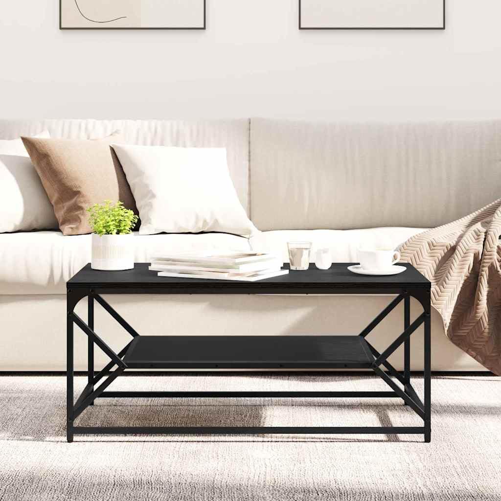 Stolik kawowy o wyglądzie czarnego dębu, 90 x 50 x 40 cm, ze stalową ramą – stół do salonu i stół do użytku wewnątrz o prostokątnym wzornictwie i matowej powierzchni