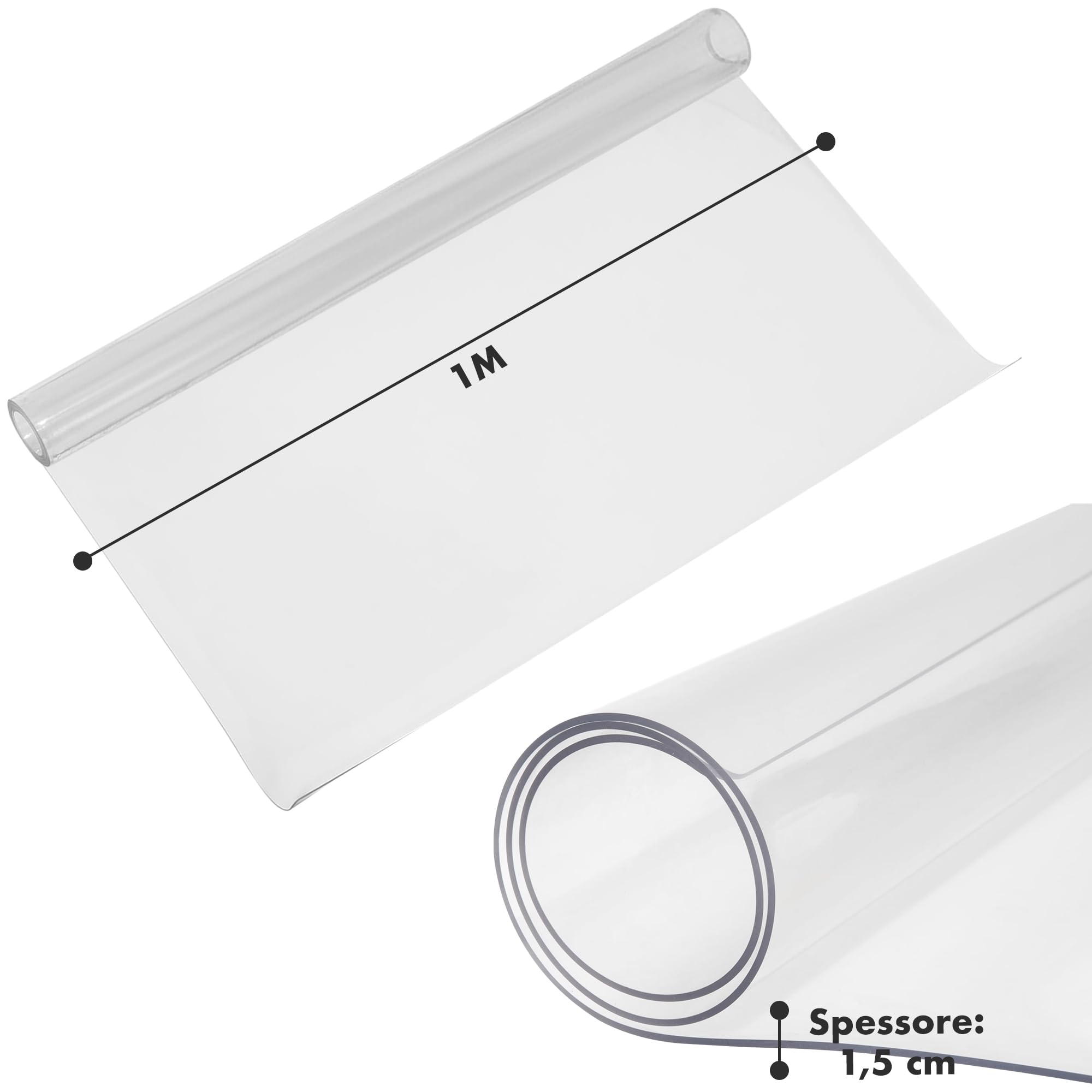 IlGruppone Copritavolo Trasparente in PVC 1.5 Mm Pellicola Protettiva Cover Tavolo Tovaglia Protezione Mollettone Antimacchia per Tavoli Cucina Salotto Ufficio Scrivania - Trasparenti - 100x220Cm