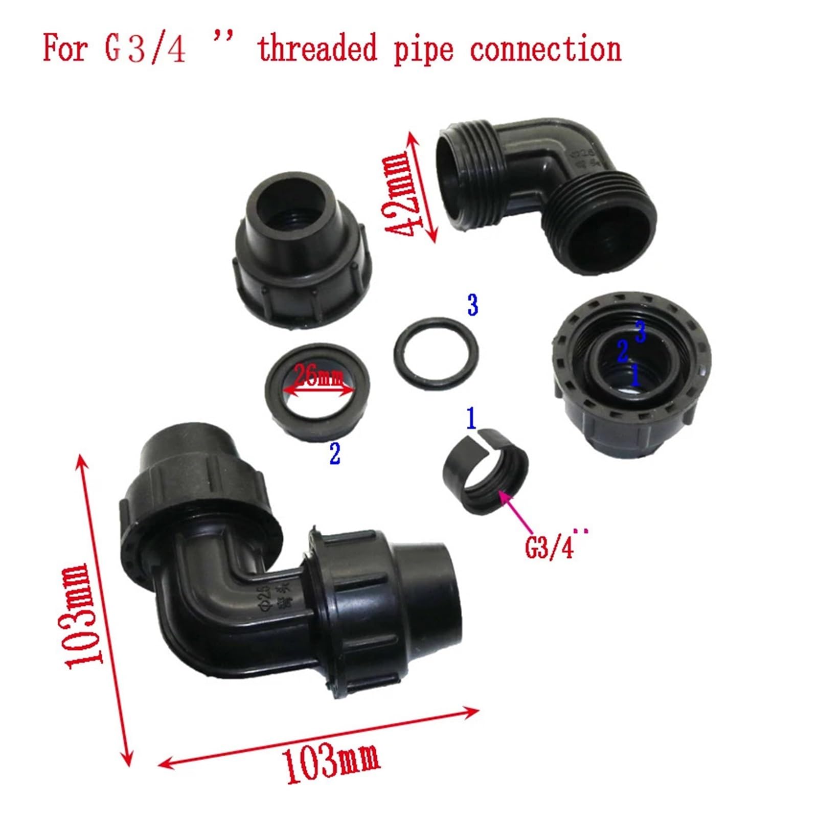 calidad 1/2 ", 3/4", 90 grados, tuerca de bloqueo de junta de tubería, conectores de curva de manguera, accesorios de riego por goteo for agricultura, accesorios de jardín, 10 Uds. durable(DN25mm)