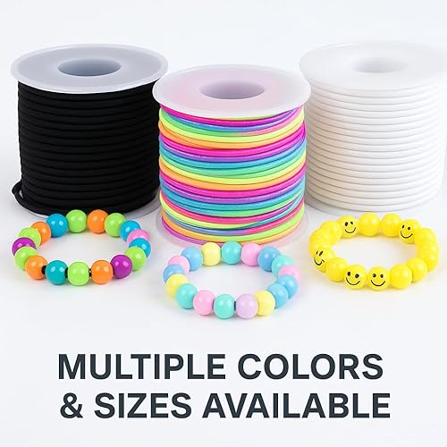 Miniatura 6 de KONMAY 3 rollos de cordón elástico de goma de 0.069 pulgadas, 98 yardas de cuerda elástica mixta para collares, abalorios, fabricación de joyas y