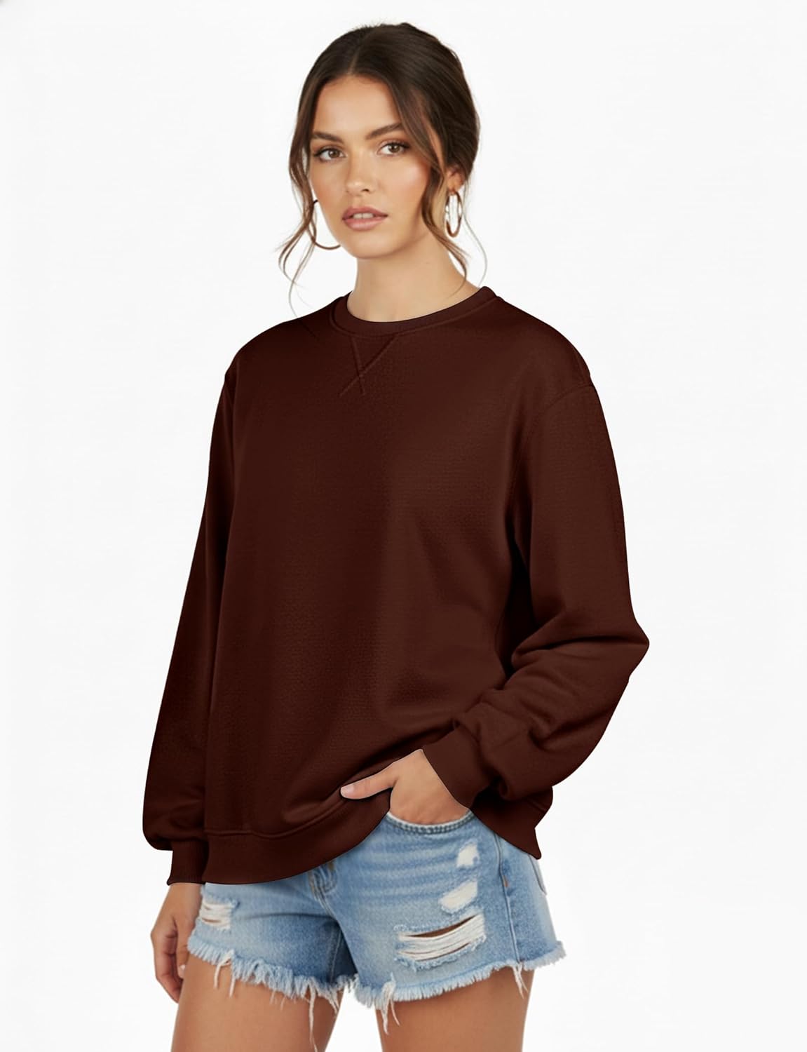 Sweatshirt for Women Long Sleeve Crewneck Womens Sweatshirt Pullover Long Sweatshirts for Women Tunic Top Loose Fit Burgundy - Image 2