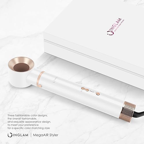 Miniatura 9 de IG INGLAM MegaAIR Styler, cepillo secador de pelo profesional 5 en 1, 110,000 rpm, sin escobillas, motor BLDC iónico, volumen y forma, color blanco