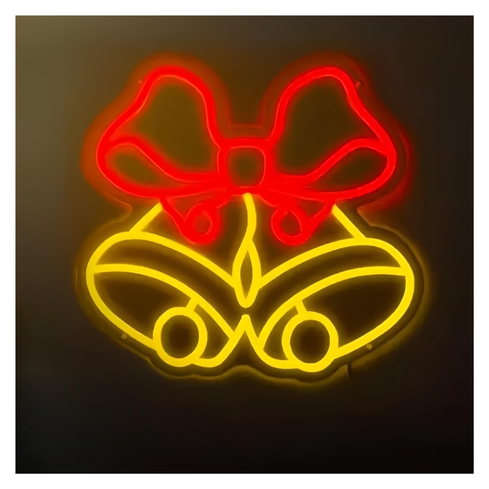 Hängende Kunst-Leuchtreklamen Kleine Glocke, Neonschilder, USB-betrieben, Rote Schleife, Neonlichter, Geeignet Für Männerhöhle, Kneipe, Geburtstagsparty-Dekor, Leuchtschild 33cmx35.5cm