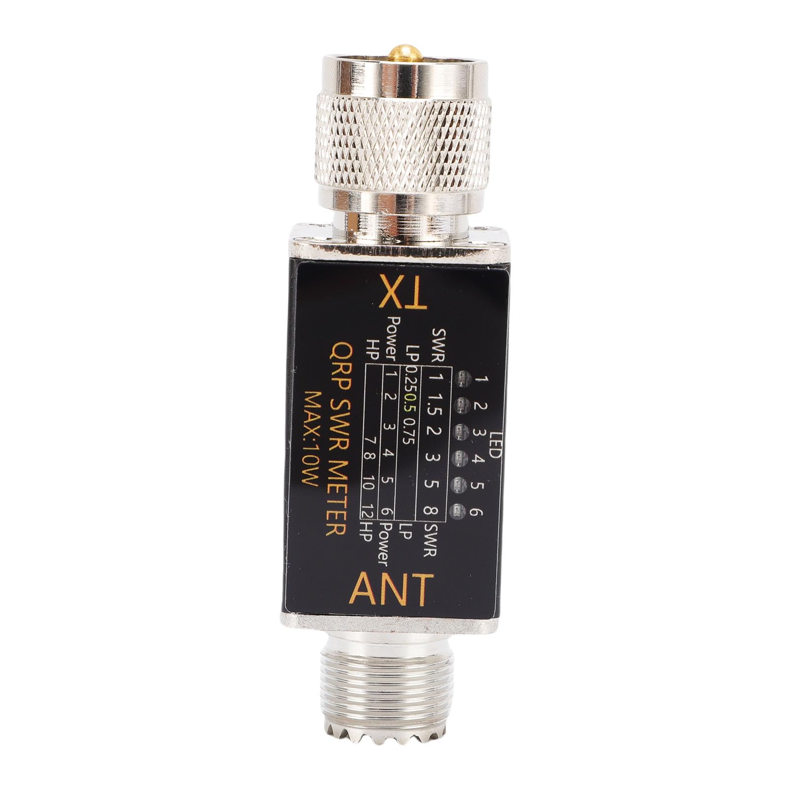 Pongnas Misuratore SWR da 10 W con 6 Indicatori LED per Test Portatili del Rapporto Permanente - Interfaccia SO239 Facile da Usare, -30 MHz