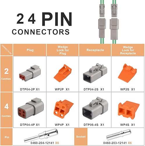 Vista 2 de JRready ST6139 Kit de conectores DTP de 2 4 pines, conectores eléctricos impermeables IP67 grises Enchufe con terminales sólidos, clasificación
