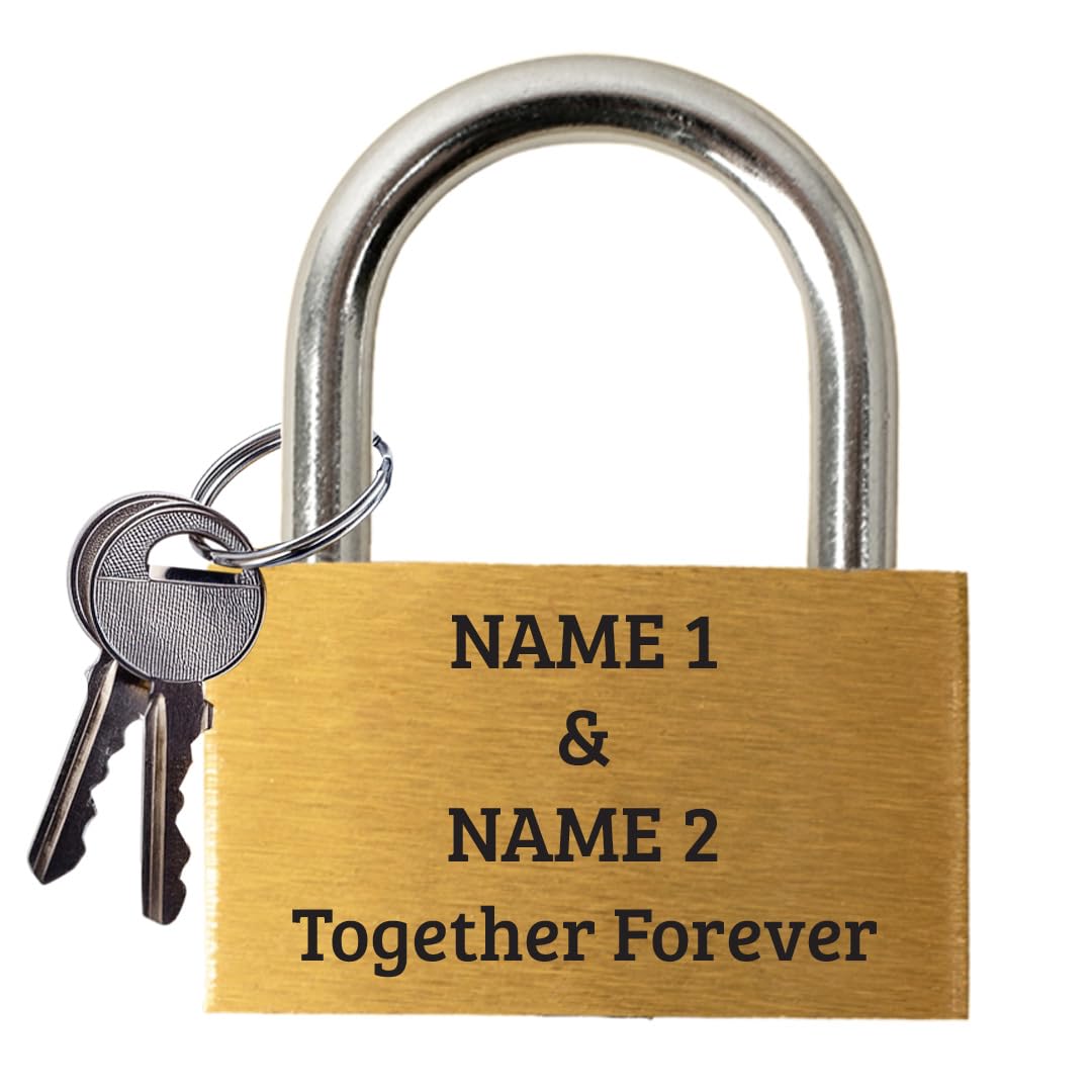 Star Online Gold, Silver Personalized Engraved Love Lock - Wedding & Anniversary Ceremony Gift - Custom Padlock Couples Name Linked Hearts Romantic Bridge Keepsake (Text Only)
