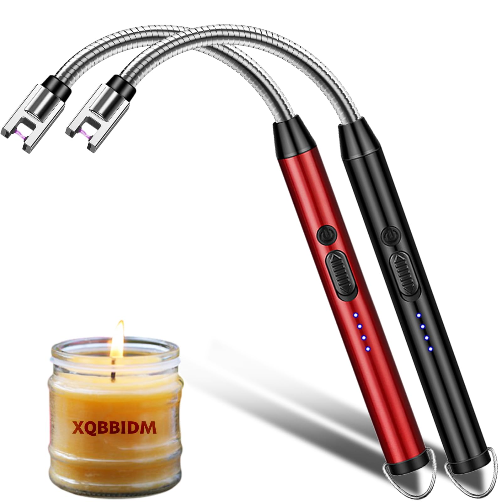 Electric Lighter, 2 Pack of USB Rechargeable Candle Lighter with Flexible Neck, 10.2-inch Arc Lighters With LED Battery Indicator and Safety Switch for Candle, Kitchen,Grill,Camping (Black-A+Red-A)-image-38