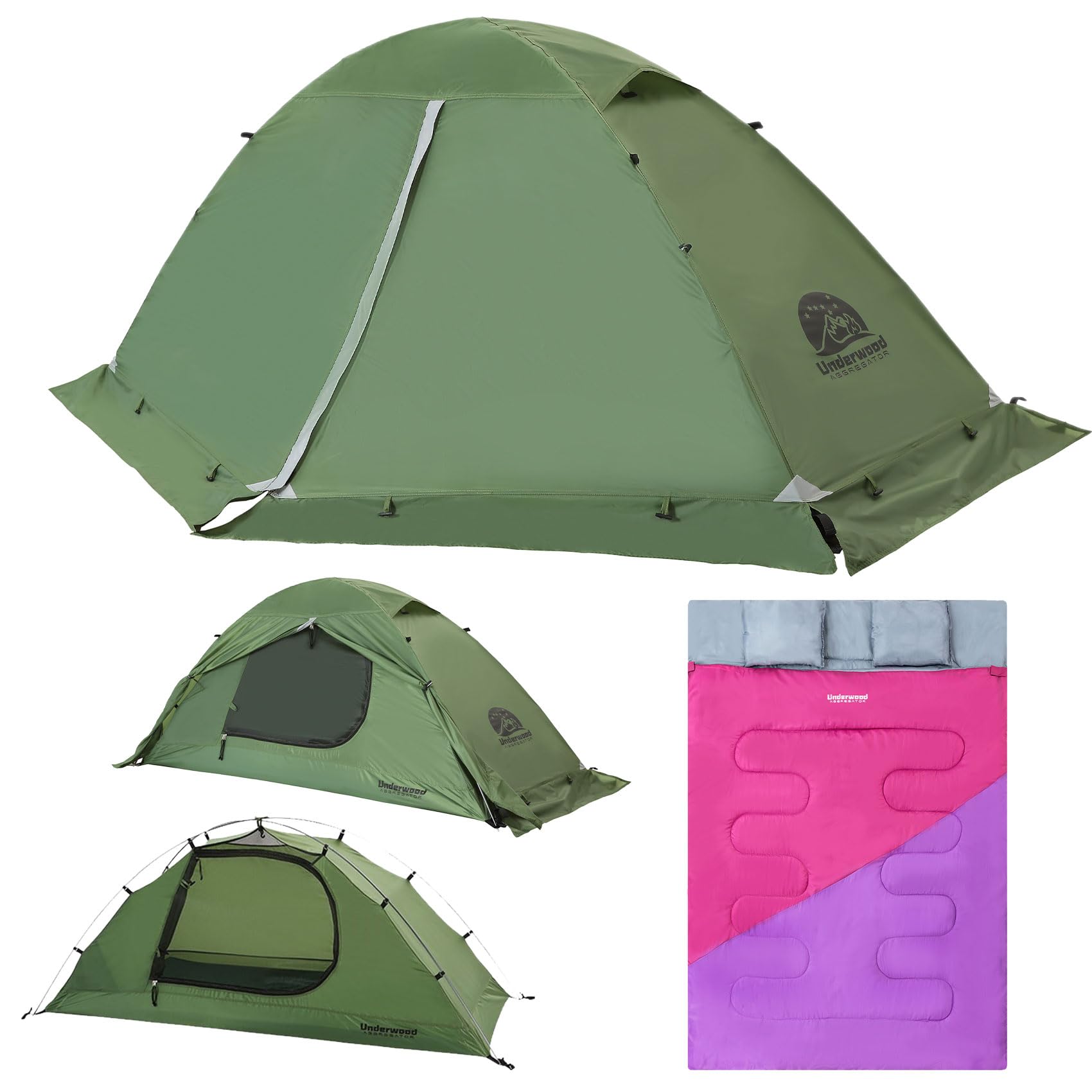 2 Person Backpacking Tent for 4-Season & Double Sleeping Bag