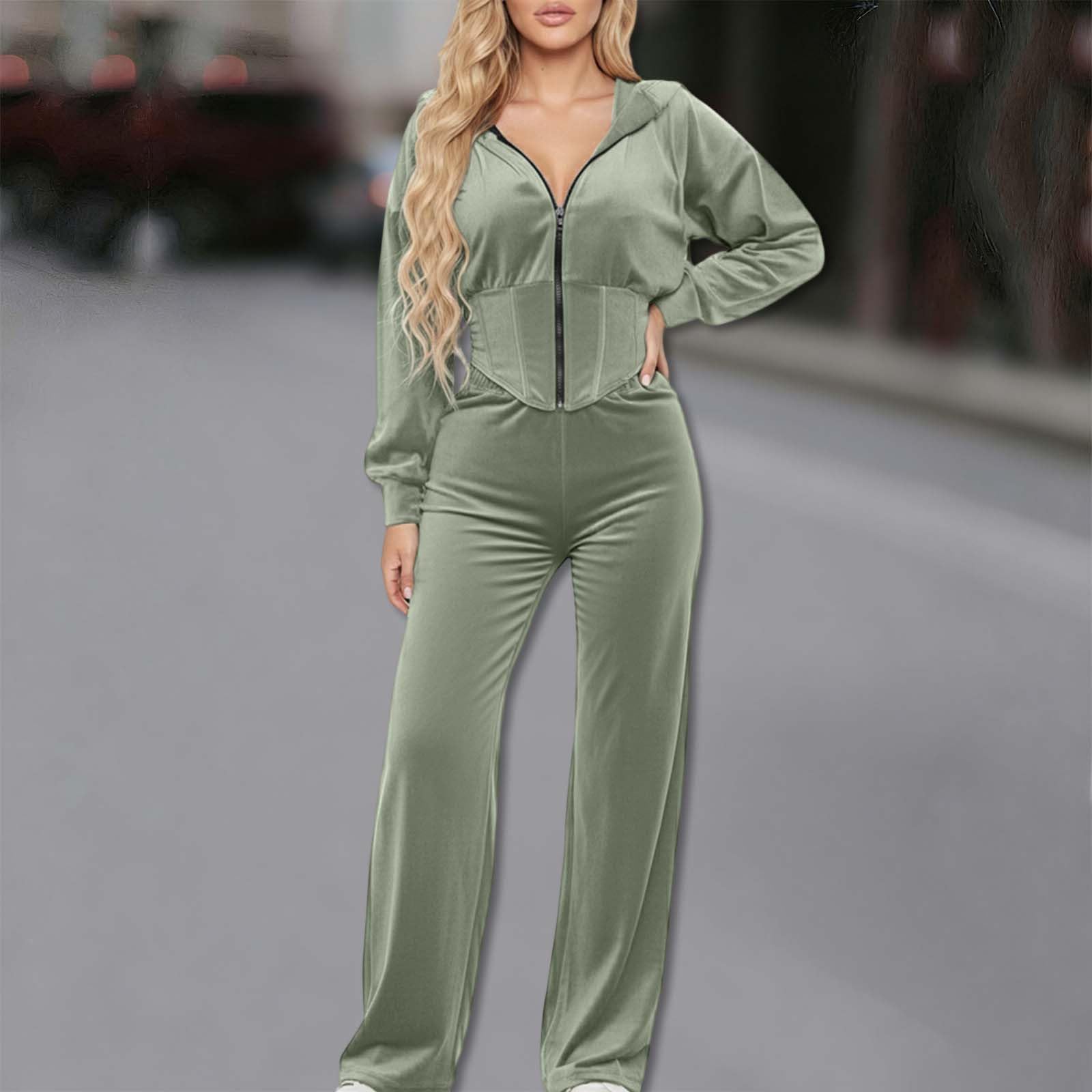 Generico Tute da Donna in Velluto con Cappuccio Felpa con Set Ginnastica Sportivo Tuta da Jogging 2 Pezzi Ginnastica Tuta