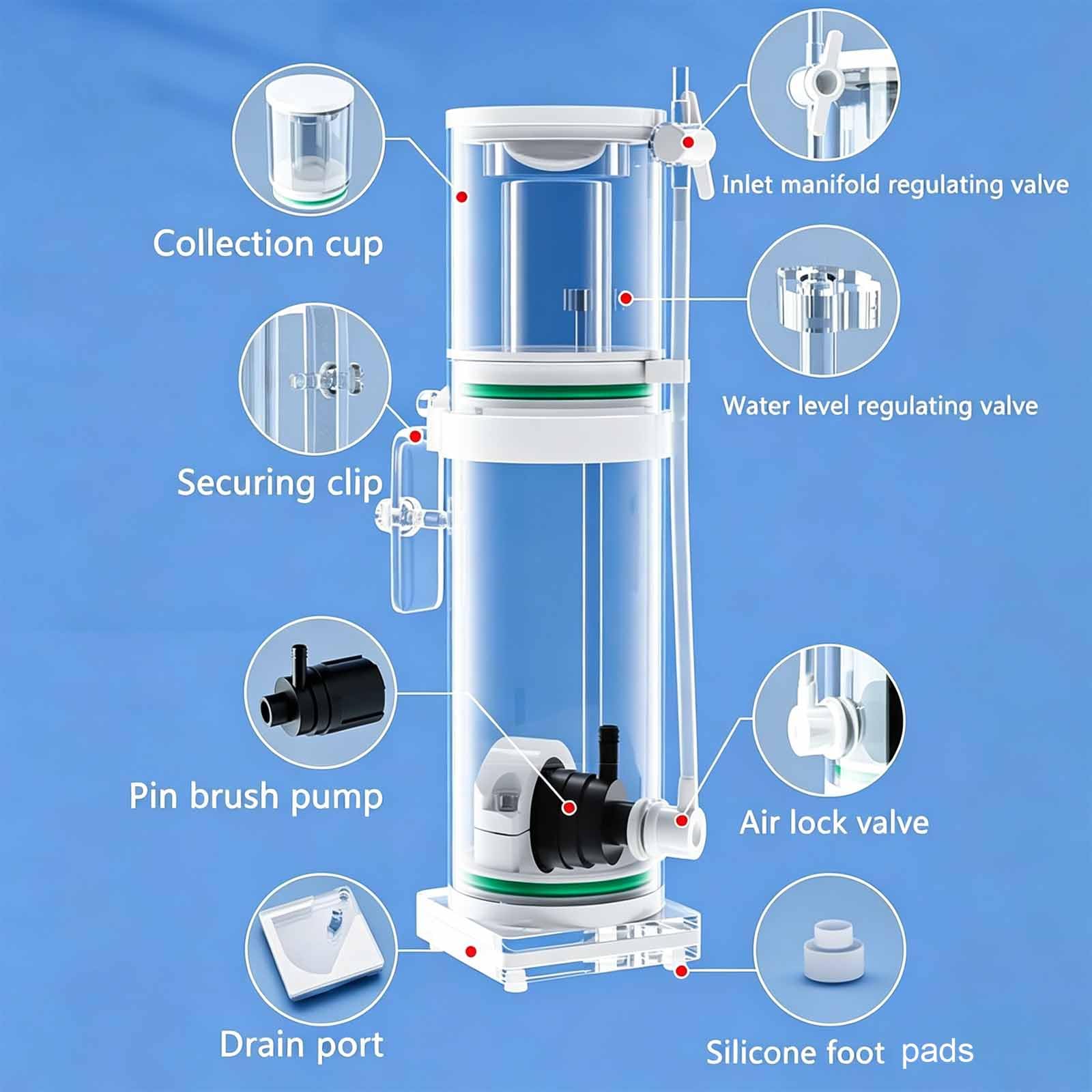 Écumeur De Surface pour Aquarium, Écumeur De Protéines pour Aquariums d'eau De Mer, Vanne D'aération À Bouton, Capacité d'eau Adaptée : 2 L À 20 L / 5 L À 40 L / 15 L À 90 15L