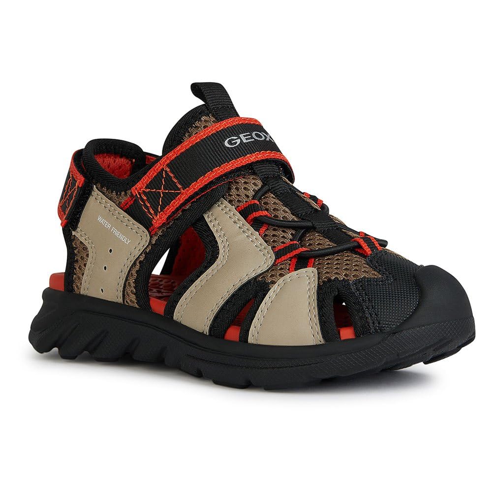 Geox Boys J Airadyum Bo Sandal, Dk Beige Red, 4 UK