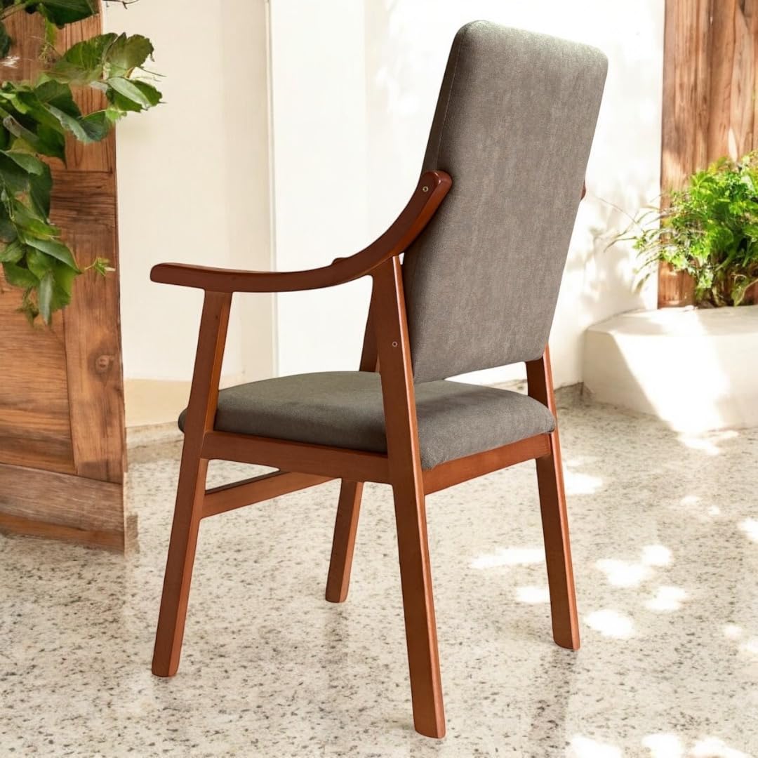 Sillón Alto con reposabrazos de Madera de Haya Color Cerezo tapizado en Marrón