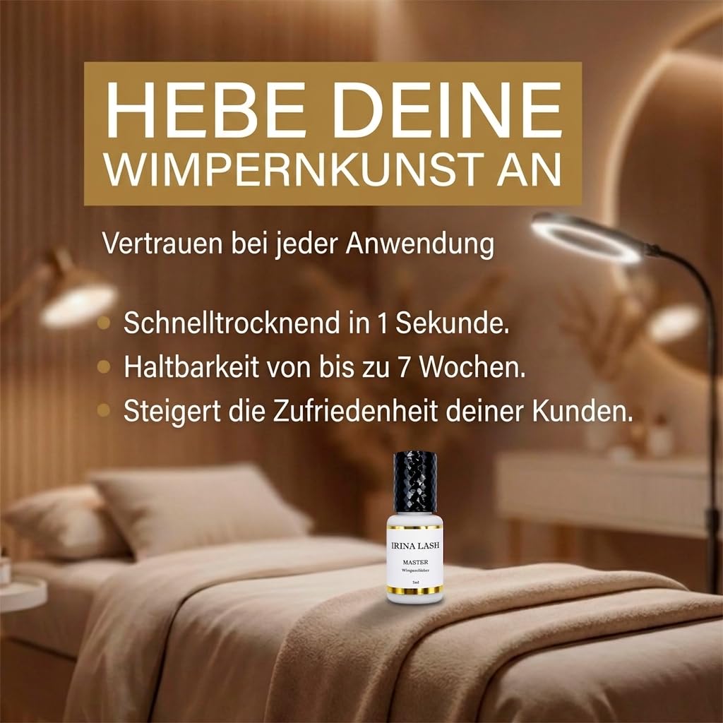 Haar zu Haar Wimpernkleber Volumen Master, Zulassung im Gesundheitswesen, Schnelles Trocknen in 1 Sek., hält 7 Wochen, 5 ml schwarz für Verlängerungen - Irina Lash