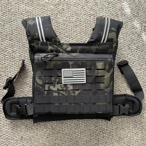 KRYLIX Adjustable Weighted Vest 0-40 lbs with Front Storage Pocket Solid Removable Iron for Muscle Building Workout Secure Waist Fit for Men Women Camo Tactical Military