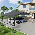 20x20FT Metal Carport, Heavy Duty Carport with Galvanized Steel Roof and Enhanced Base, Upgraded Large Outdoor Canopy, Metal Garage for Cars, Boats, Trucks, Gray (20x20FT)