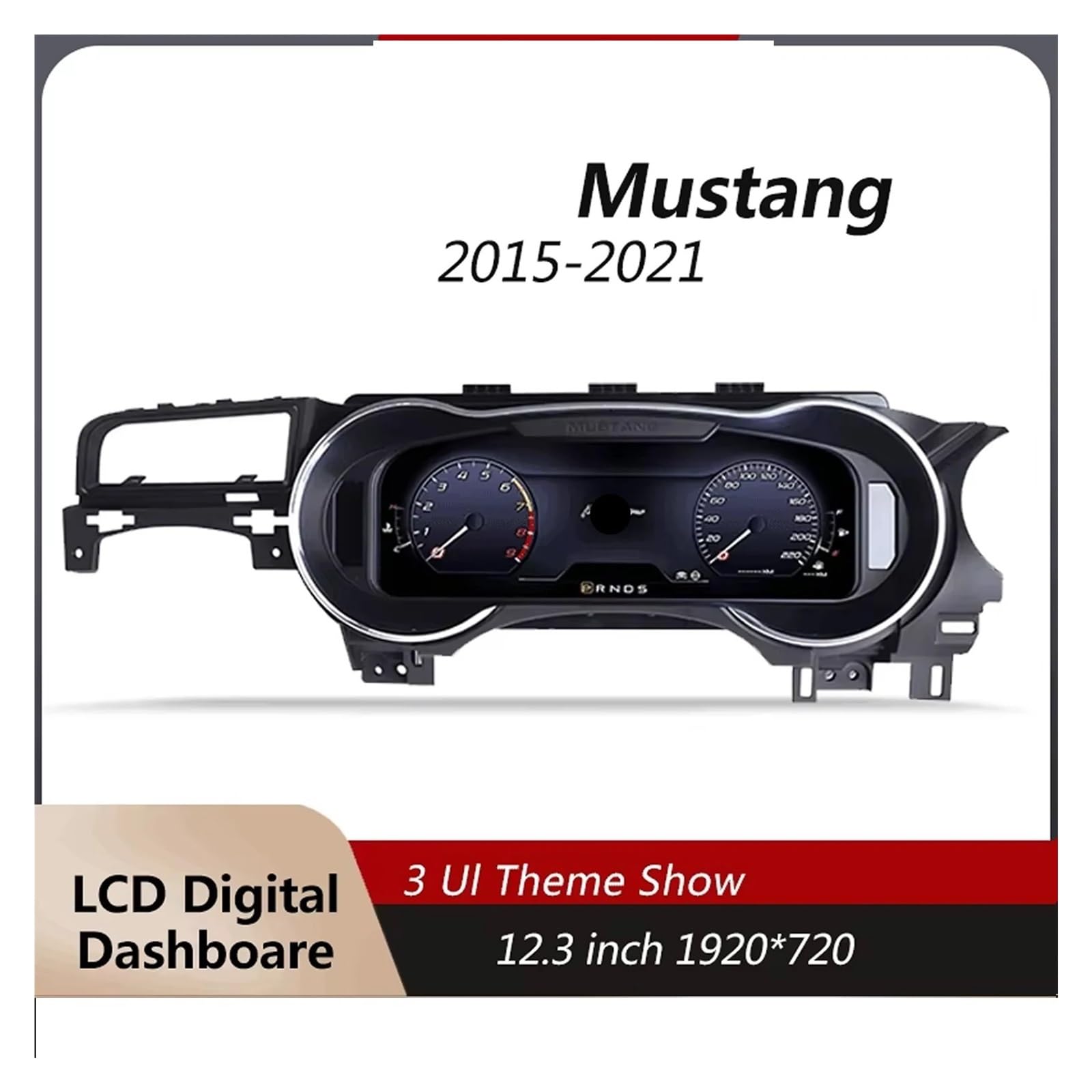 Panel de instrumentos digital de 12,3 pulgadas compatible con Ford Mustang (2015-2021), odómetro, tacómetro y compatibilidad con iOS y Carplay.(LHD)