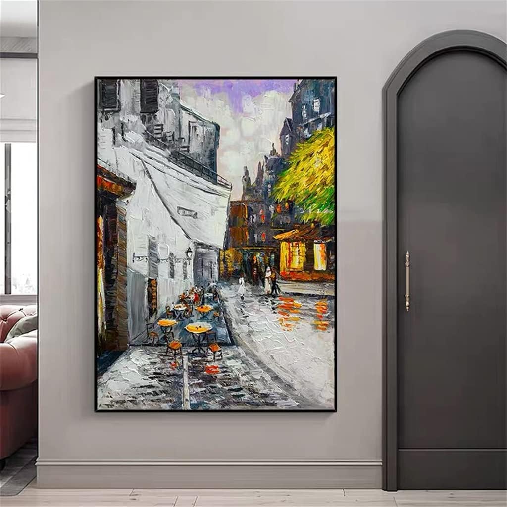 UOHLCX HBJWOV Hand Painted Abstract City Architecture Landscape Artwork Oil Painting for Office Living Room Decoration(70x100cm frameless)